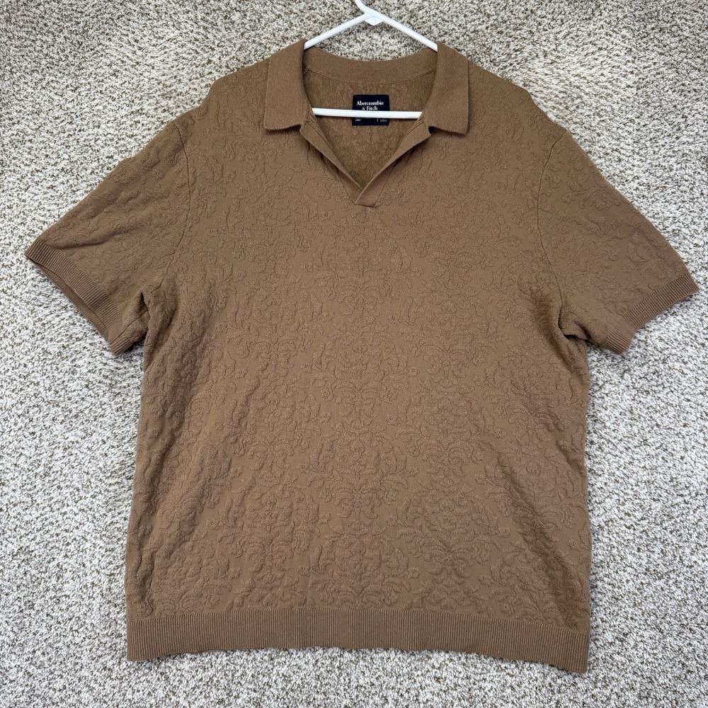 Abercrombie & Fitch Polo Shirt Men's Size XL Brown Textured Heavy Knit V Neck